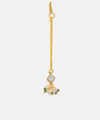 Gold plated kundan green stones maang tikka 4