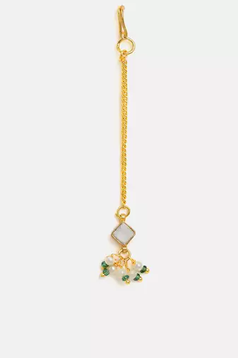 Gold plated kundan green stones maang tikka