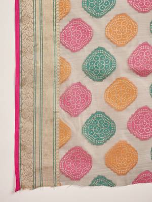 Women's grey organza zari woven saree with unstitched blouse piece 5