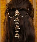 Gold plated kundan green stones hair clip