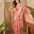 Women's peach organza zari woven saree with unstitched blouse piece