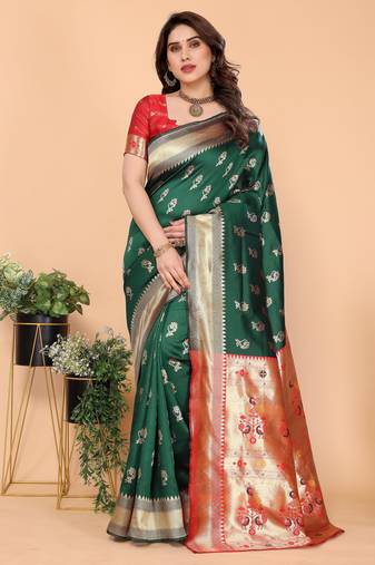 green soft art silk banarasi saree with blouse 