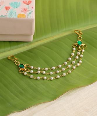 Gold plated kundan green stones hair clip 2