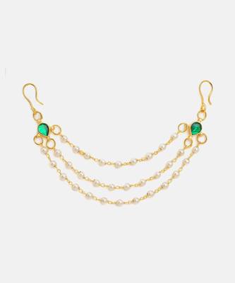 Gold plated kundan green stones hair clip 3
