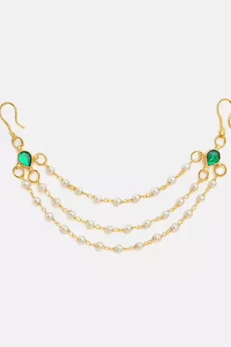 Gold plated kundan green stones hair clip