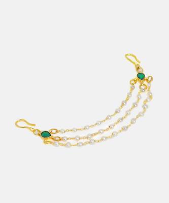 Gold plated kundan green stones hair clip 4