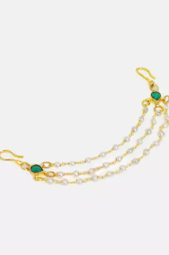 Gold plated kundan green stones hair clip