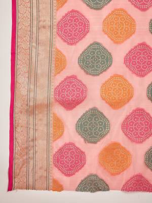 Women's peach organza zari woven saree with unstitched blouse piece 5
