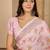 Women's pink chiffon foil print saree with unstitched blouse piece