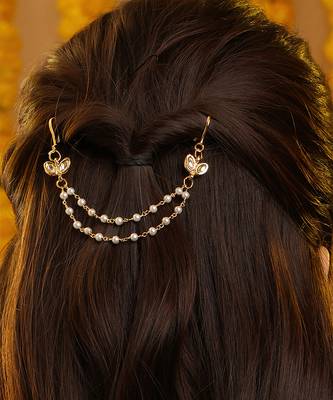 Gold plated kundan hair clip 1