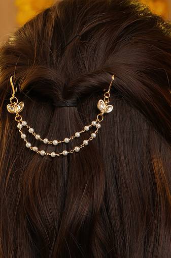 Gold plated kundan hair clip