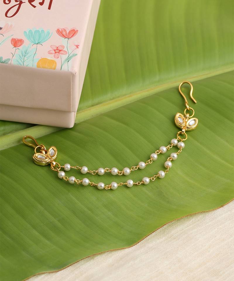 Gold plated kundan hair clip