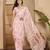 Women's pink chiffon foil print saree with unstitched blouse piece