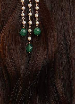 Gold plated kundan green stones hair clip 1