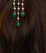 Gold plated kundan green stones hair clip