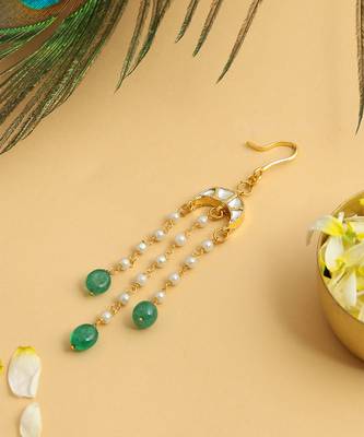 Gold plated kundan green stones hair clip 2