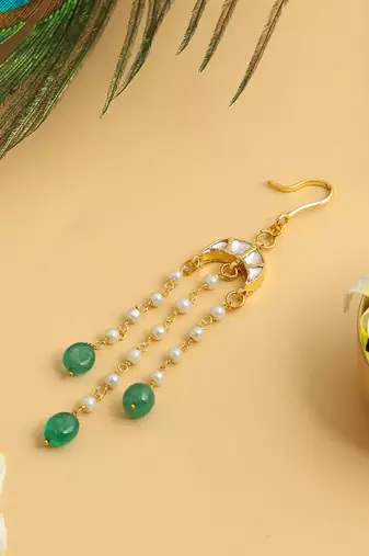 Gold plated kundan green stones hair clip