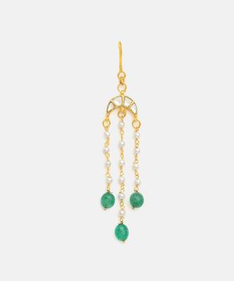 Gold plated kundan green stones hair clip 3