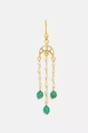 Gold plated kundan green stones hair clip