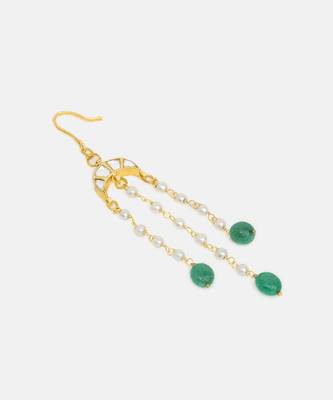 Gold plated kundan green stones hair clip 4