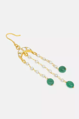 Gold plated kundan green stones hair clip