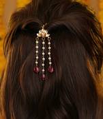 Gold plated kundan red stones hair clip
