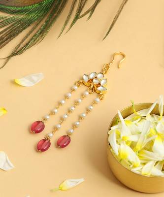 Gold plated kundan red stones hair clip 2