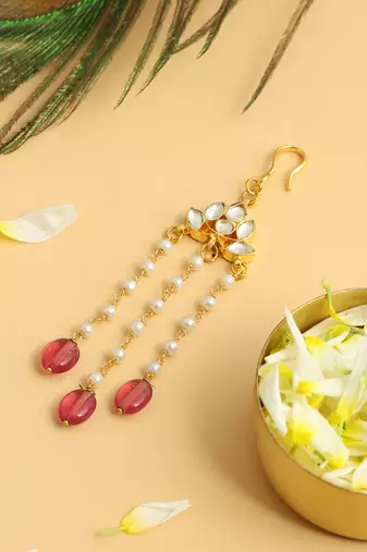Gold plated kundan red stones hair clip
