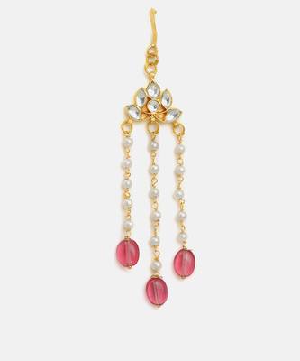 Gold plated kundan red stones hair clip 3