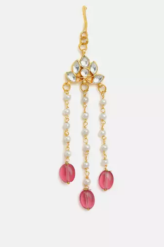 Gold plated kundan red stones hair clip