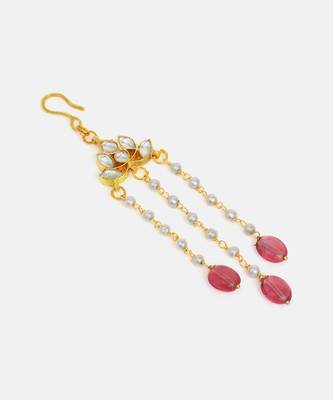 Gold plated kundan red stones hair clip 4
