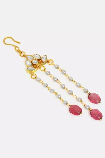 Gold plated kundan red stones hair clip
