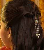 Gold plated kundan green stones hair clip