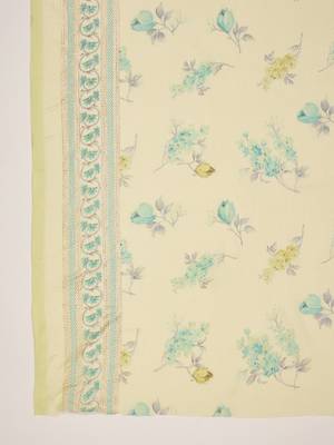 Women's pista chiffon foil print saree with unstitched blouse piece 5