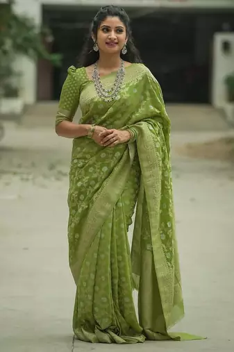 green soft art silk banarasi saree with blouse 