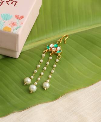 Gold plated kundan green stones hair clip 3