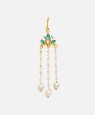 Gold plated kundan green stones hair clip 4