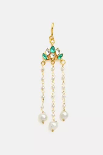Gold plated kundan green stones hair clip