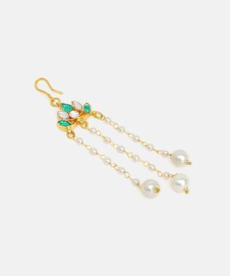 Gold plated kundan green stones hair clip 5