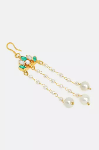 Gold plated kundan green stones hair clip
