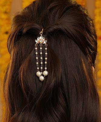Gold plated kundan hair clip 1