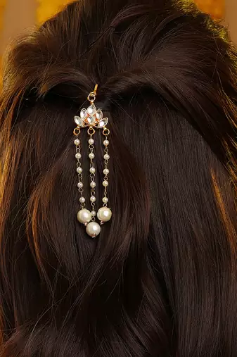 Gold plated kundan hair clip