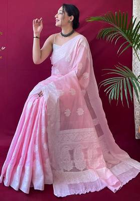 pink silk blend banarasi saree with blouse  3