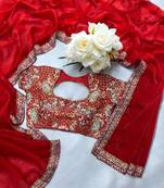 Red Color Sequins And Jari & Multi Thread Embroidery Work Satin Silk Blend Saree