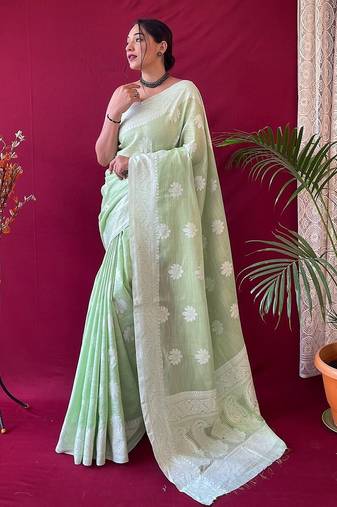light green soft art silk banarasi saree with blouse 