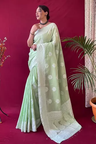 light green soft art silk banarasi saree with blouse 