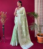 light green soft art silk banarasi saree with blouse 