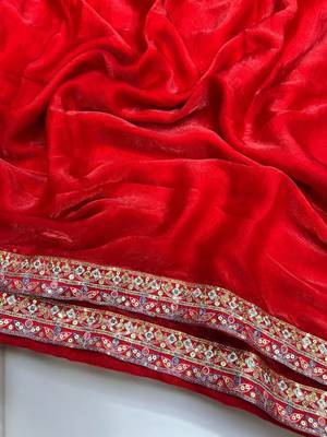 Red Color Sequins And Jari & Multi Thread Embroidery Work Satin Silk Blend Saree 3