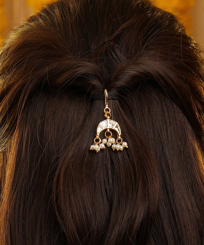 Gold plated kundan hair clip