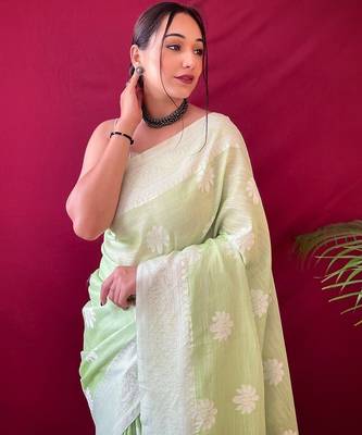 light green silk blend banarasi saree with blouse  3